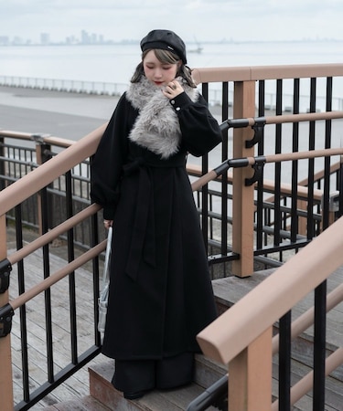 【Mavie..7】【3サイズ展開】マフラーセットフレアロングコート