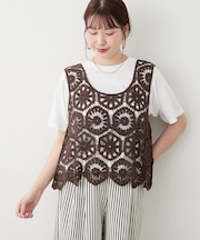【きれいめカジュアルセットアイテム】かぎ針ベスト&Tシャツ