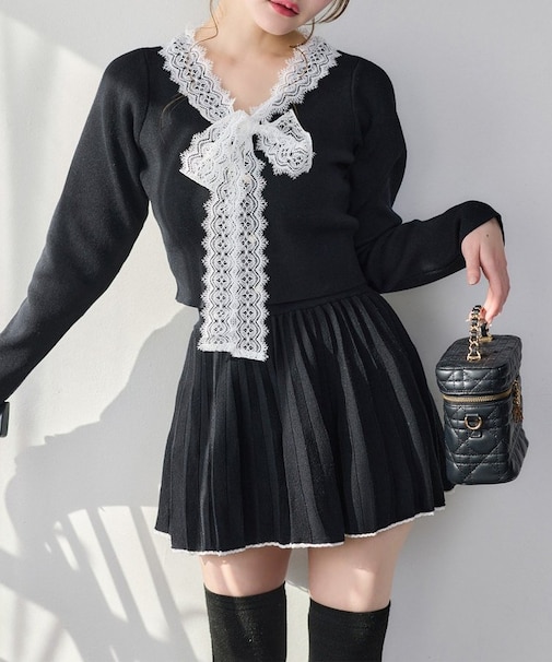 【one after another】レースボウタイニットセットアップ