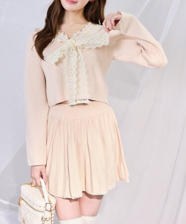 【one after another】レースボウタイニットセットアップ