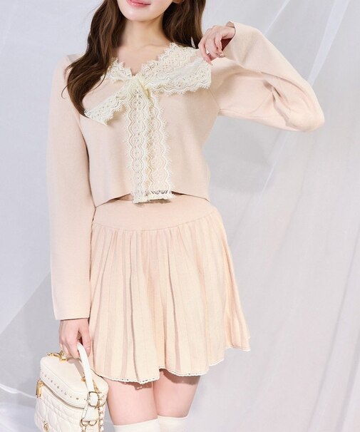 【one after another】レースボウタイニットセットアップ