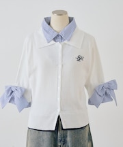 【ANOTHER BRANCH】袖のリボンがトレンド見え?2枚衿ドッキングニット