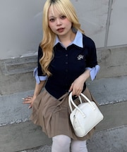 【ANOTHER BRANCH】袖のリボンがトレンド見え?2枚衿ドッキングニット