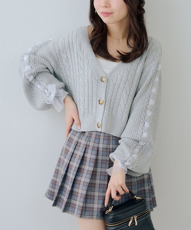 袖レースアップカーデ