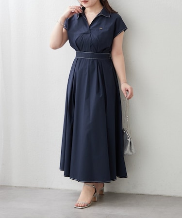 【一枚で美シルエット◎人気アイテム！】スキッパーフレンチスリーブワンピース