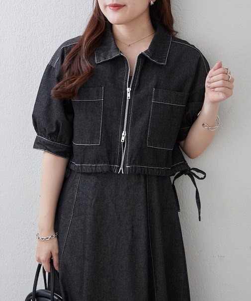 【きれいめセットアップ】デニム5分袖ブルゾン＋キャミワンピース