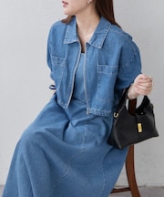 【きれいめセットアップ】デニム5分袖ブルゾン＋キャミワンピース
