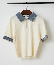 【きれいめカジュアルマストアイテム】デニム切替ハーフZIPプルオーバー