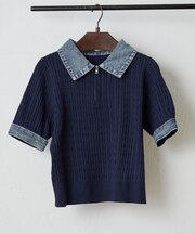 【きれいめカジュアルマストアイテム】デニム切替ハーフZIPプルオーバー