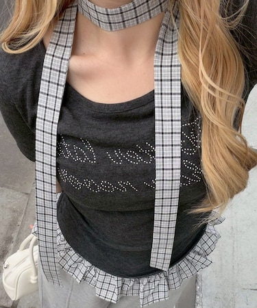 【continuer】【着るだけで旬顔になれる】チョーカー付裾フリルフライスT