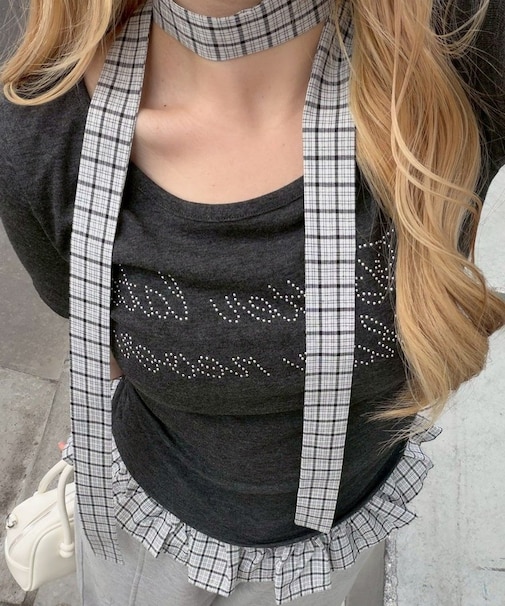 【continuer】【着るだけで旬顔になれる】チョーカー付裾フリルフライスT