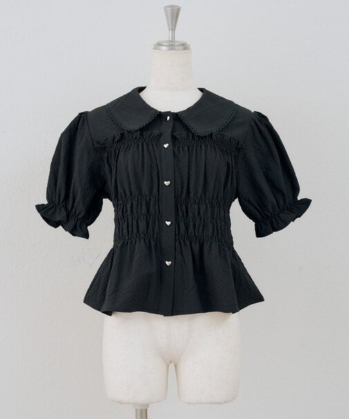 【continuer】シャーリングペプラム半袖ブラウス