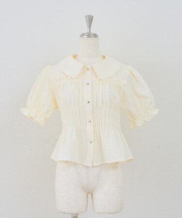 【continuer】シャーリングペプラム半袖ブラウス