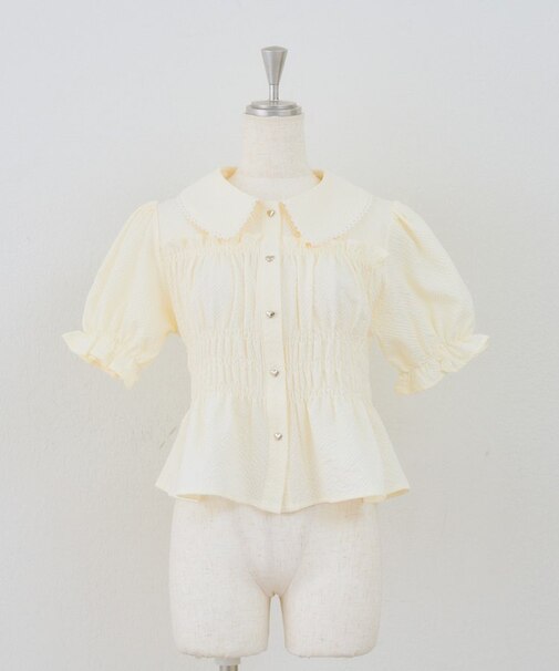 【continuer】シャーリングペプラム半袖ブラウス