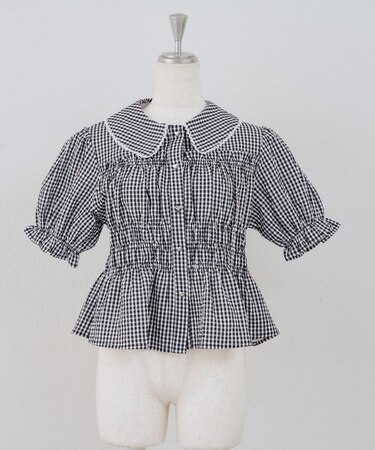 【continuer】シャーリングペプラム半袖ブラウス