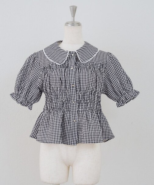 【continuer】シャーリングペプラム半袖ブラウス