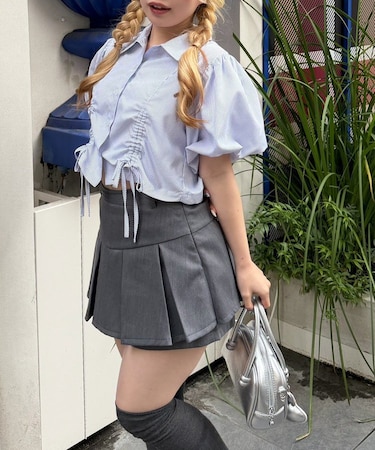 【continuer】バルーン袖ドロスト短丈ブラウス