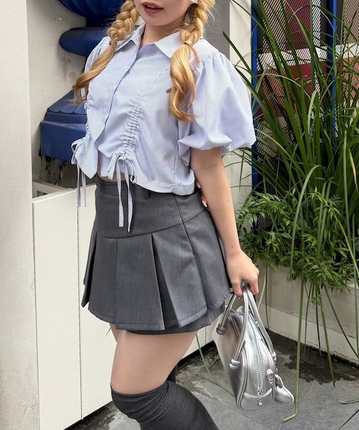 【continuer】バルーン袖ドロスト短丈ブラウス