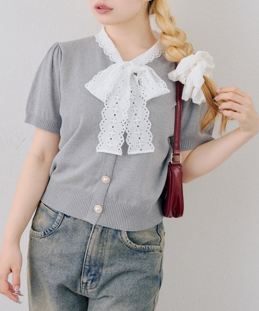 【continuer】レースボウタイニット