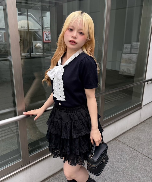 【continuer】レースボウタイニット