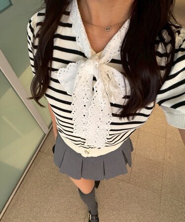 【continuer】レースボウタイニット