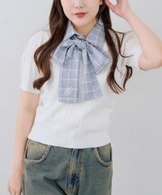 【continuer】リボン取り外し可能！ケーブル半袖ニット