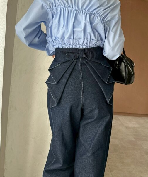 後リボンストレートデニム