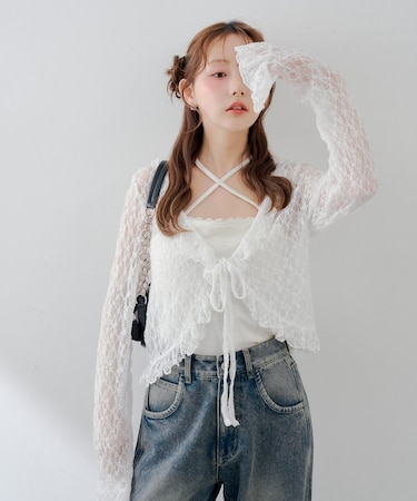 【continuer】【繊細なレースとフリルが主役級】ラッフルフリフリカーデ