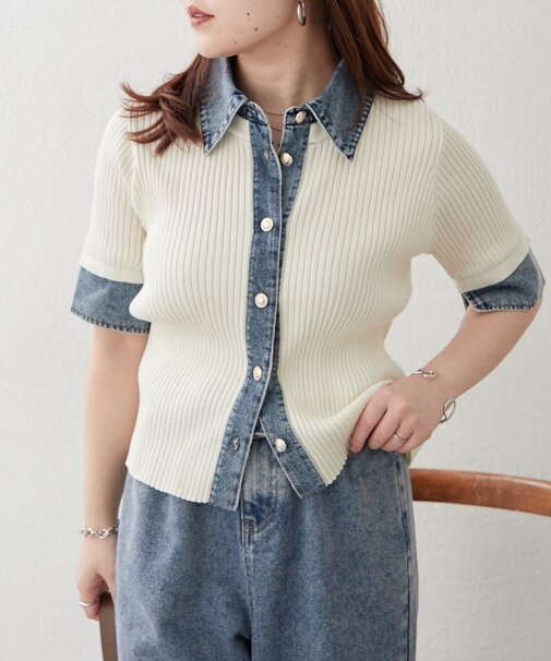 【きれいめカジュアルマストアイテム】デニム切替カーデ