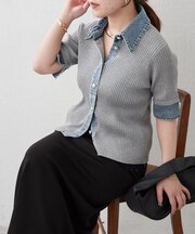 【きれいめカジュアルマストアイテム】デニム切替カーデ