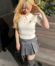 【continuer】ケーブル半袖ポロニット