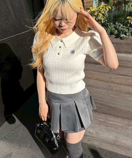 【continuer】ケーブル半袖ポロニット