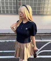 【continuer】ケーブル半袖ポロニット