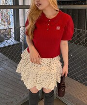 【continuer】ケーブル半袖ポロニット