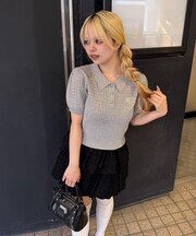 【continuer】ケーブル半袖ポロニット