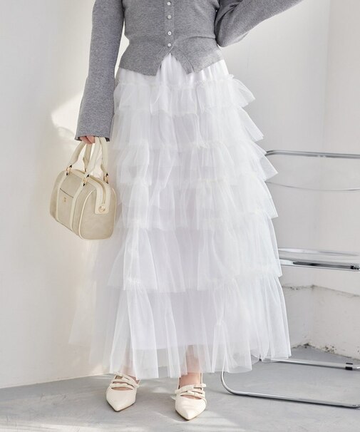 【one after another】チュールティアードロングスカート