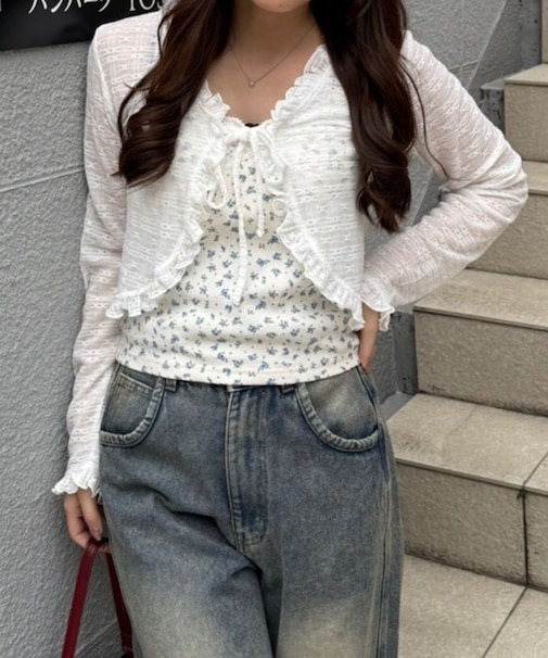 【continuer】レースカーディガン×カップ付きレースキャミ