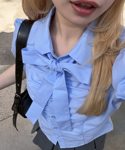 【continuer】胸ギャザーリボンタイブラウス