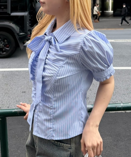 【continuer】胸ギャザーリボンタイブラウス