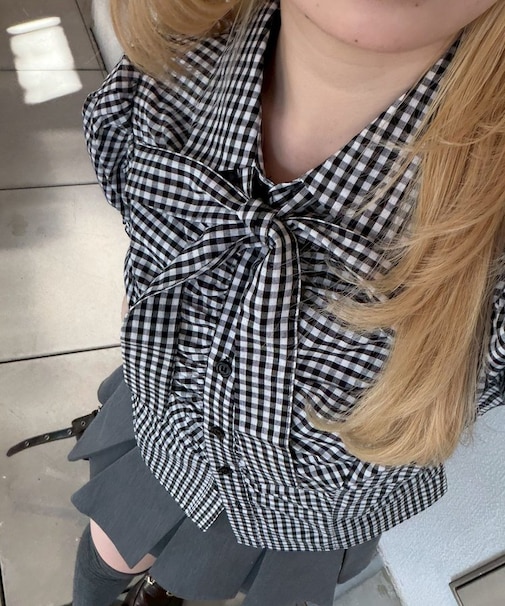 【continuer】胸ギャザーリボンタイブラウス