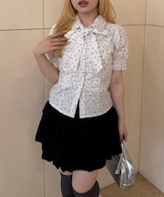 【continuer】胸ギャザーリボンタイブラウス