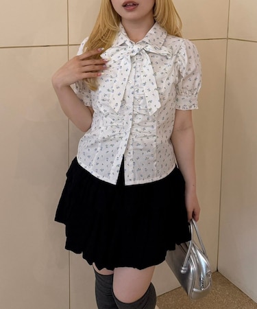 【continuer】胸ギャザーリボンタイブラウス