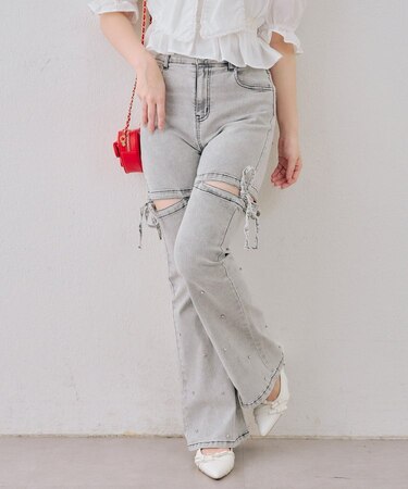 【ANOTHER BRANCH】サイドリボンビュー付フレアーパンツ