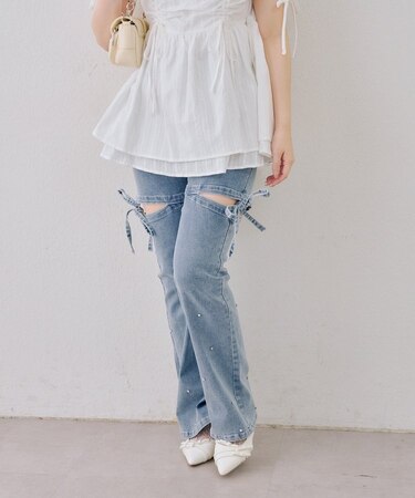 【ANOTHER BRANCH】サイドリボンビュー付フレアーパンツ