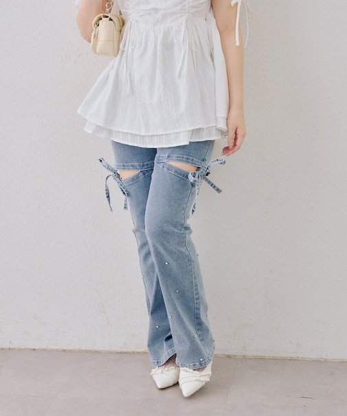 【ANOTHER BRANCH】サイドリボンビュー付フレアーパンツ