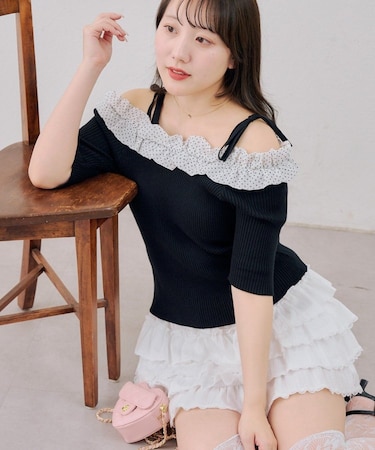 【ANOTHER BRANCH】オフショルフリルニットプルオーバー