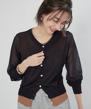 シアーレイヤード配色カーディガン