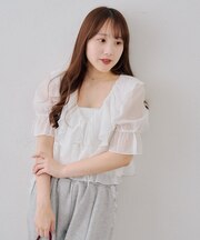 【continuer】5分袖ラッフルブラウス&シャーリングキャミ