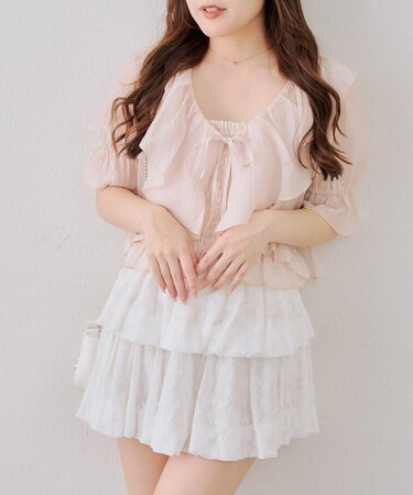 【continuer】5分袖ラッフルブラウス&シャーリングキャミ
