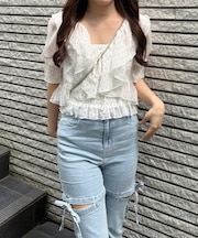 【continuer】5分袖ラッフルブラウス&シャーリングキャミ